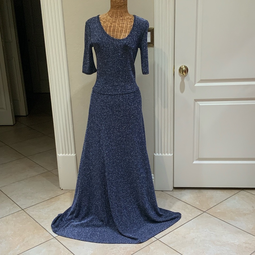 LuLaRoe Elegant Sparkling Blue/Silver Maxi Dress